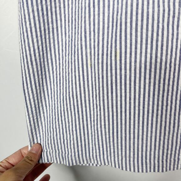 Kim and Proper XXS Blue White Seersucker Striped Short Bell Sleeve Dress Cotton - Picture 9 of 11